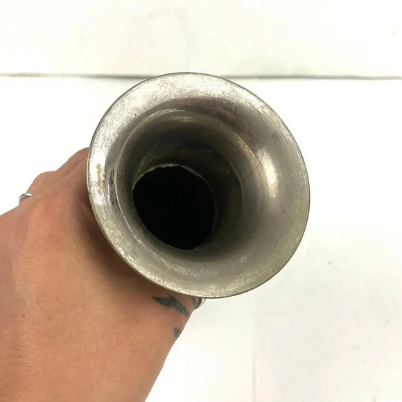 VTG Silver Tone Metal Middle Eastern Vase With Etching 8" Tall Birds Fish - Picture 7 of 14